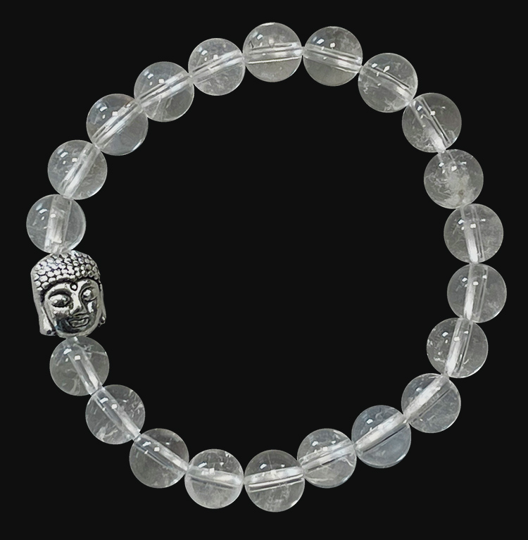 Bracelet Cristal de roche & Bouddha perles 8mm