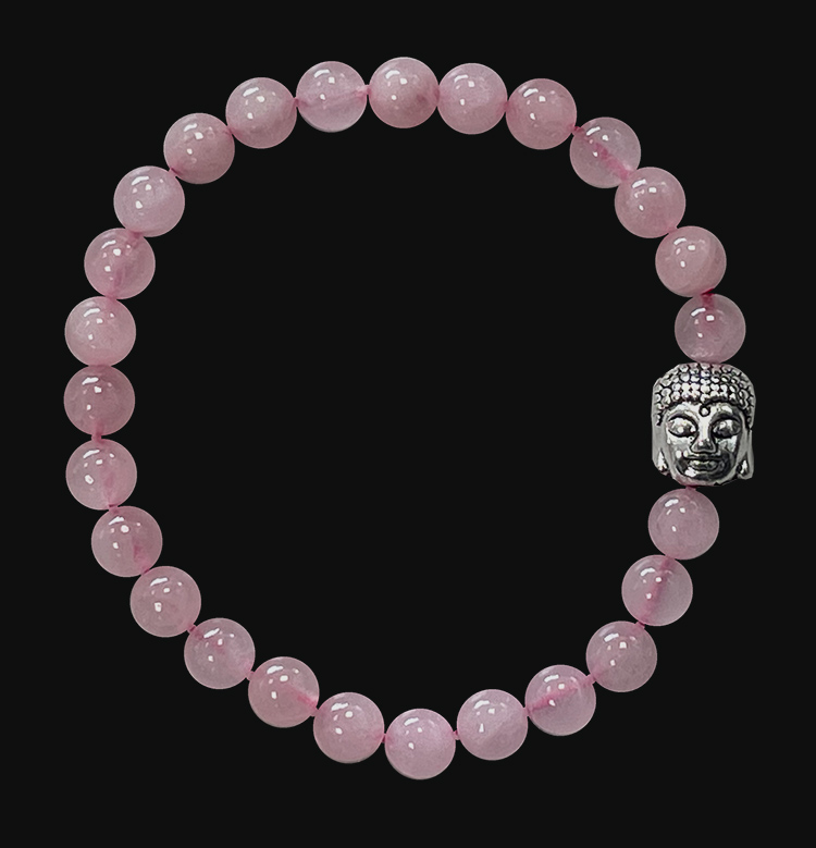 Bracelet Quartz rose & Bouddha perles 6mm