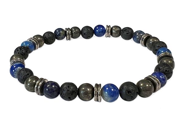 Bracelet Lapis Lazuli, Pyrite, Pierre de Lave & Charms A perles 6mm