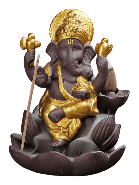 Porte Encens Backflow  Ganesh Lotus - Gold 11cm