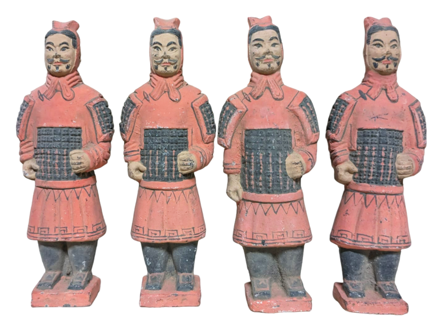 Statue Colorée Antique Guerriers avec Armure en Terracotta 15cm X 4 pcs