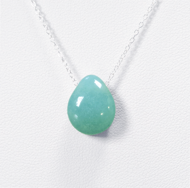 Colliers Argent 925 Pierre Percée Amazonite AA 14mm