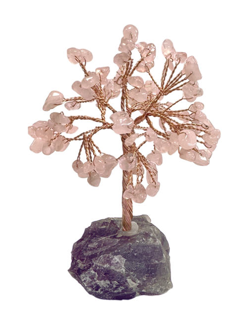 Arbre de Vie Quartz Rose sur Druse Améthyste 12-13cm