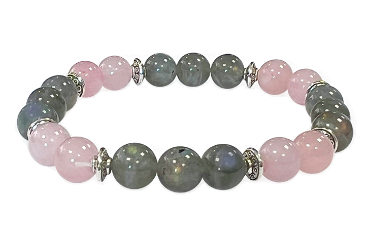 Bracelet Labradorite, Quartz rose & Charms A perles 8mm