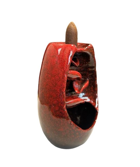 Porte Encens Backflow Céramique Rouge Cascade de Feuilles 13cm