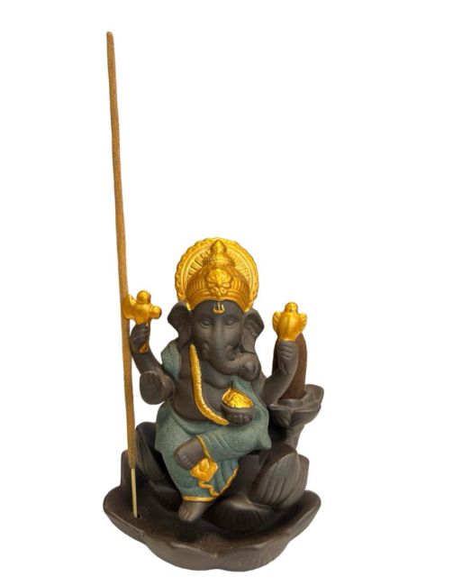 Porte Encens Backflow  Ganesh Lotus - Vert 11cm