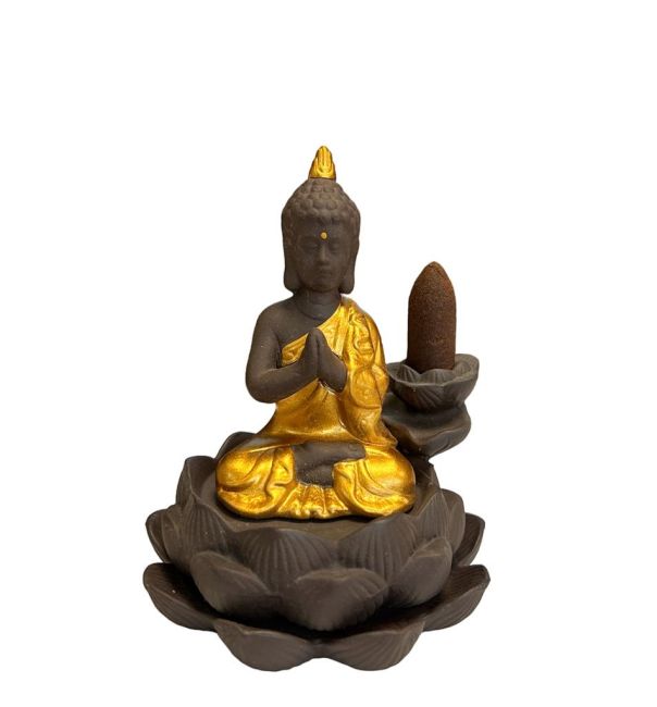 Porte Encens Backflow  Bouddha  Gold - Fleur de Lotus 11cm