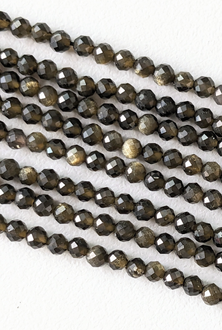 Obsidienne Noire Dorée Facettée AA perles 3-4mm sur fil 40cm