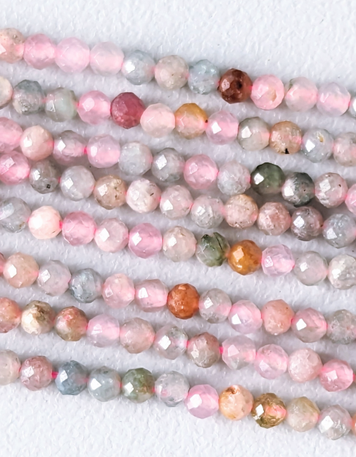 Tourmaline Multicolore Facettée AA perles 3mm sur fil 40cm