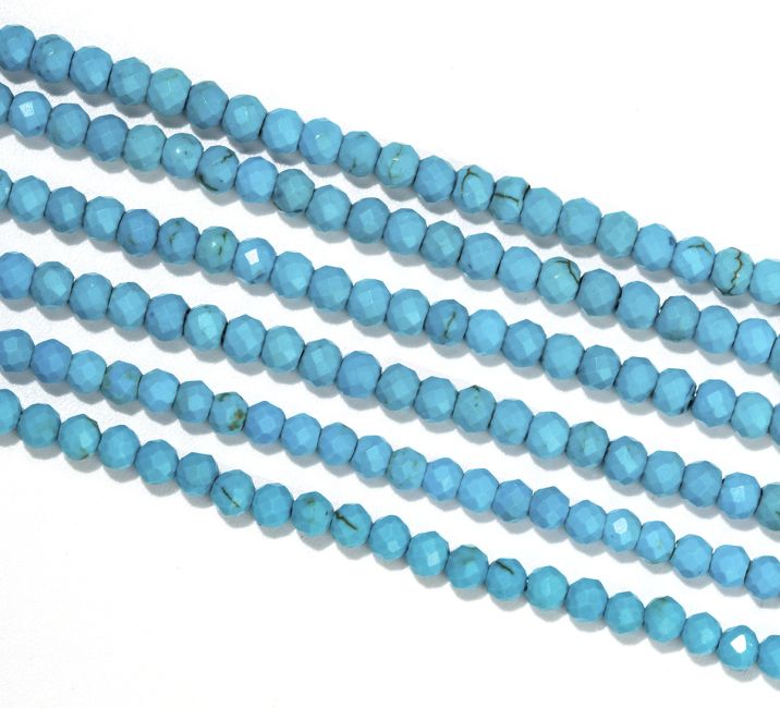 Turquénite Howlite naturelle teintée Facettée A perles 3mm sur fil 40cm