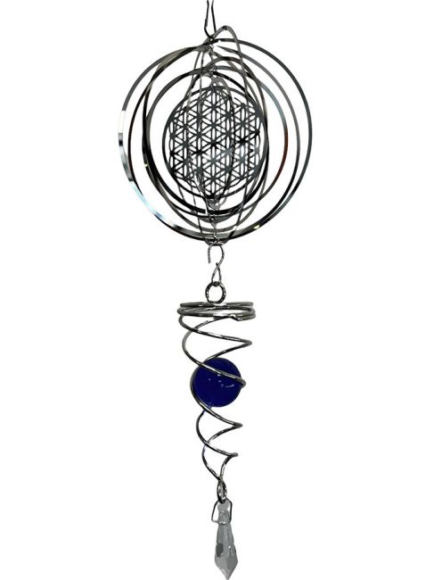 (arbre de vie)Mobile à vent 3D en métal à suspendre, carillon à vent en  spirale, sculptures à vent à suspendre avec boule d'observation en spirale,  en