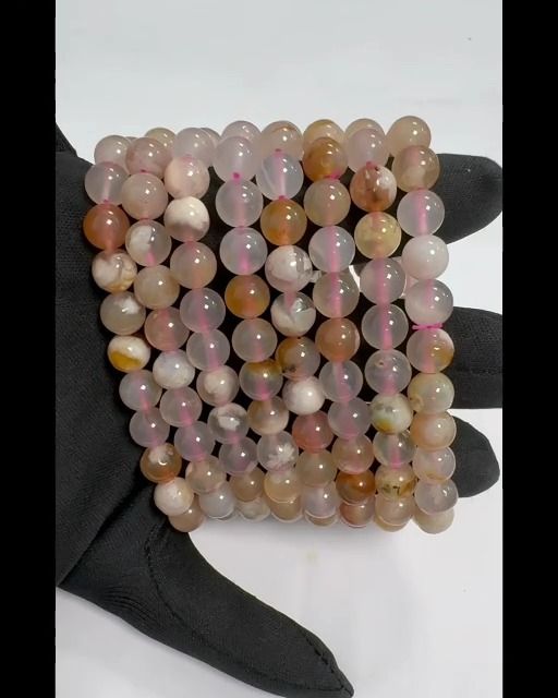 Bracelet Agate Fleur de Cerisier A perles 8mm