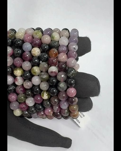 Bracelet tourmaline multicolor A perles 8mm