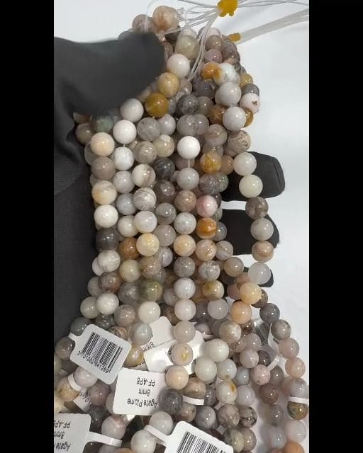 Agate Plume perles 8mm sur fil 40cm