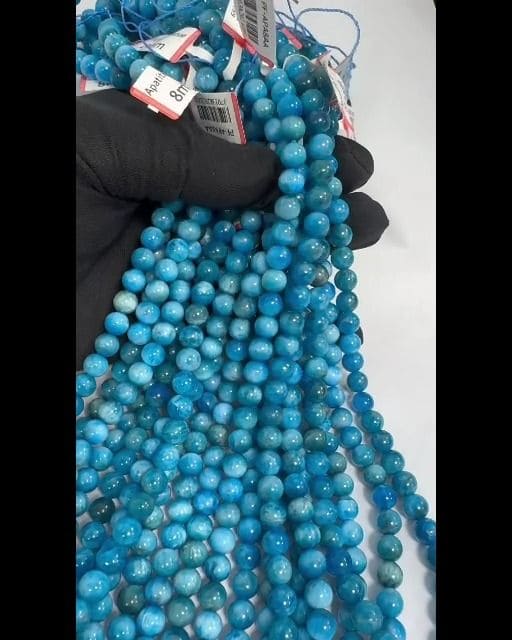 Apatite Bleue AA perles 7.5-8mm sur fil 40cm